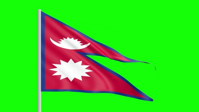 National Flag Of Nepal Waving In The Wind on Green Screen With Alpha Matte