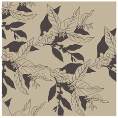 Fototapeta premium natural coffee with lines for background and design elements. Draw a coffee plant pattern for a fabric print. coffee posters, coffee packaging designs.