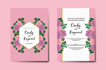 Wedding invitation frame set, floral watercolor Digital hand drawn Hollyhocks Flower design Invitation Card Template