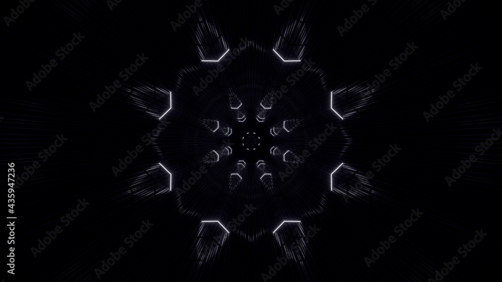 Poster 3d rendering of a futuristic background with geometric shapes and black and white glowing lights