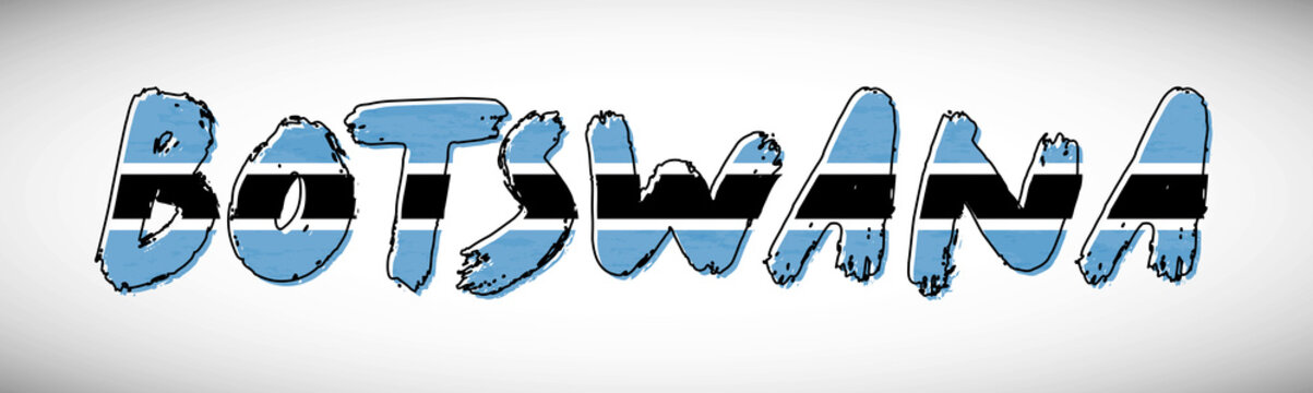 Botswana flag on text typography. Country name banner strip. Creative typography background