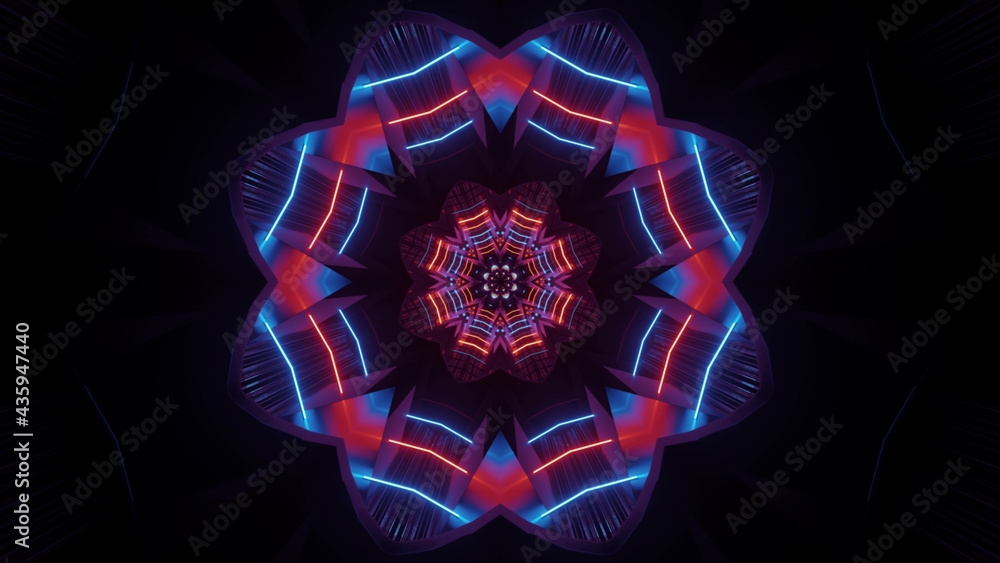 Poster 3d rendering of a futuristic background with geometric shapes and glowing neon lights