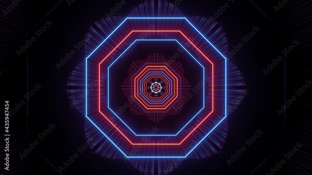 Poster 3d rendering of a futuristic background with geometric shapes and glowing neon lights