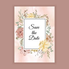 Floral wedding invitation with brown caramel flower decoration