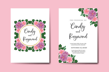 Obraz na płótnie Canvas Wedding invitation frame set, floral watercolor Digital hand drawn Hollyhocks Flower design Invitation Card Template