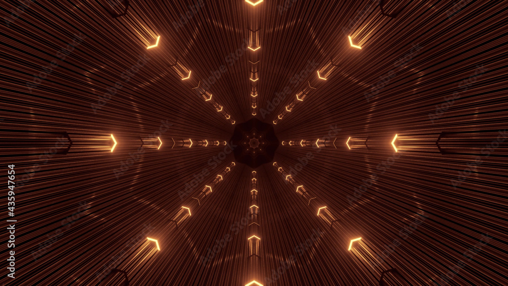 Poster 3d rendering of a futuristic background with geometric shapes and brown glowing neon lights