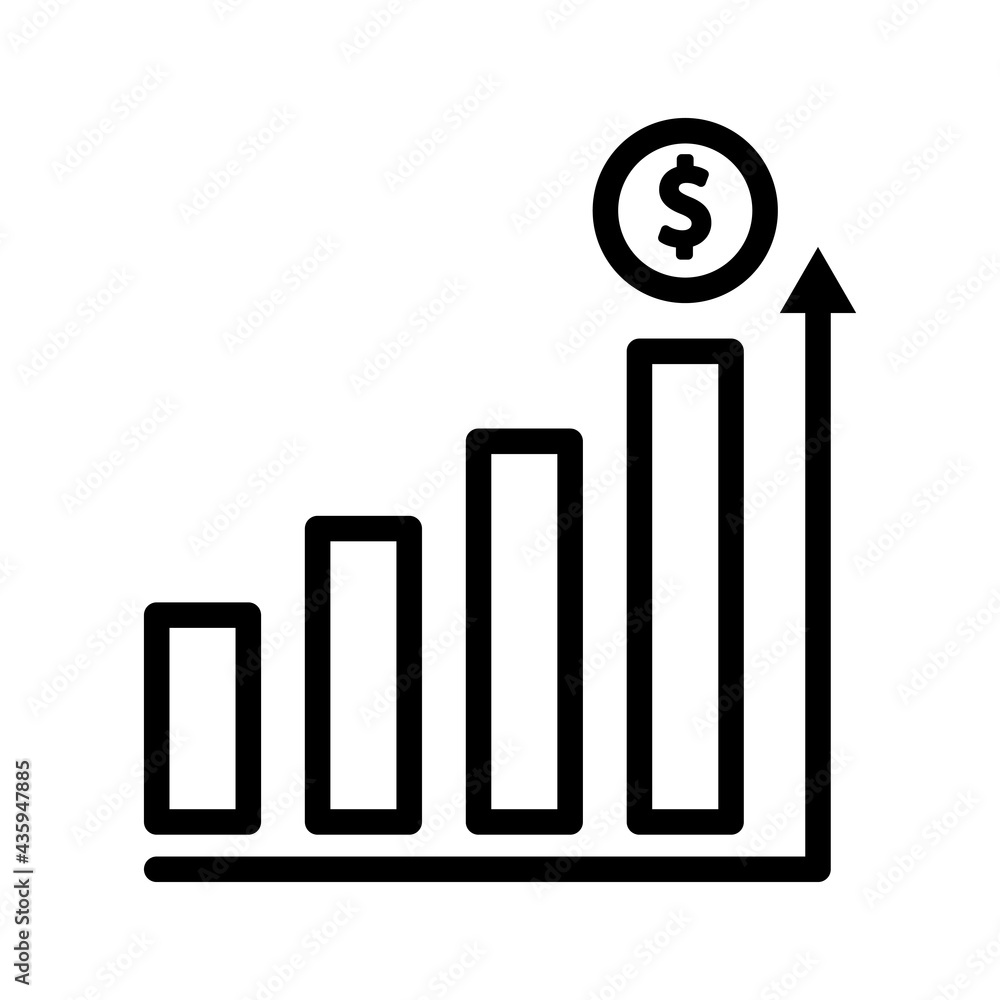 Poster chart line icon with dollar. business symbol. simple illustration. editable stroke. design template 