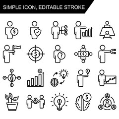 Business line icon set. simple illustration. Editable stroke. Design template vector