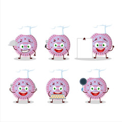 Cartoon character of strawberry biscuit with various chef emoticons