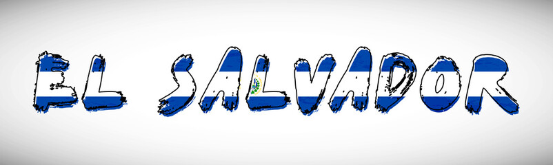 El Salvador flag on text typography. Country name banner strip. Creative typography background - obrazy, fototapety, plakaty