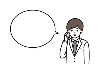 スマートフォンで電話をする男性薬剤師 吹き出し