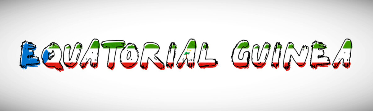 Equatorial Guinea flag on text typography. Country name banner strip. Creative typography background