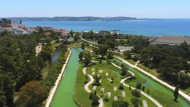 Aerial view over the Nautical Activities Track, towards the Tagus river, in Lisbon