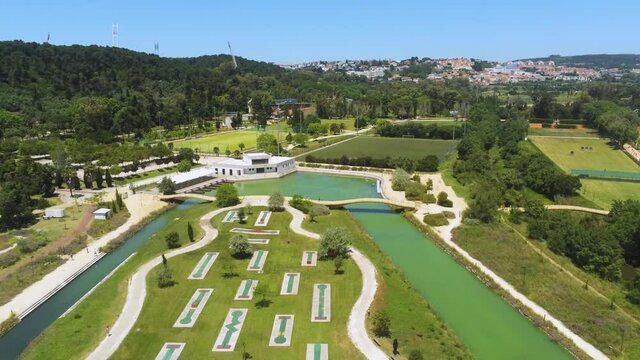 Aerial view over a mini golf course at the Nautical Activities Track, in Lisbon