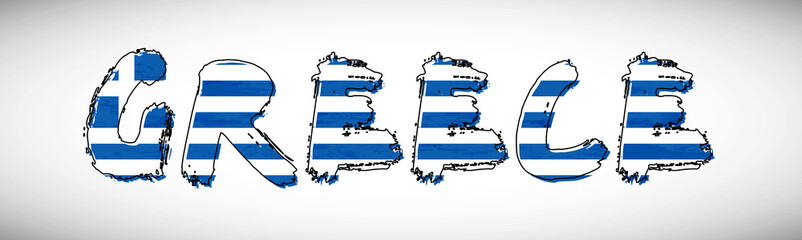 Greece flag on text typography. Country name banner strip. Creative typography background © Akshay