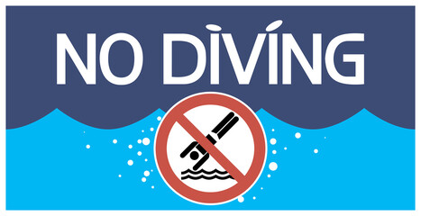 No diving.Poster.
Illustrative graphic poster with text content, flat, multicolor. - 435949026