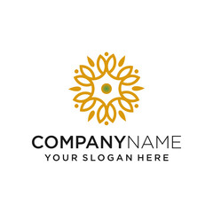 community of people line art leaves logo design