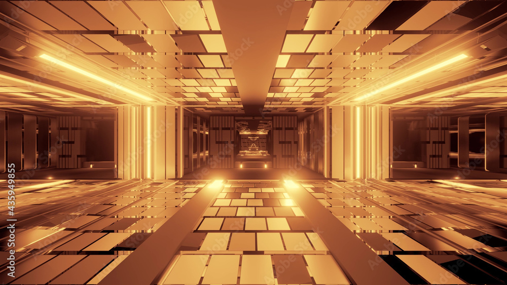 Poster 3d rendering of a futuristic background with geometric shapes and glowing neon lights