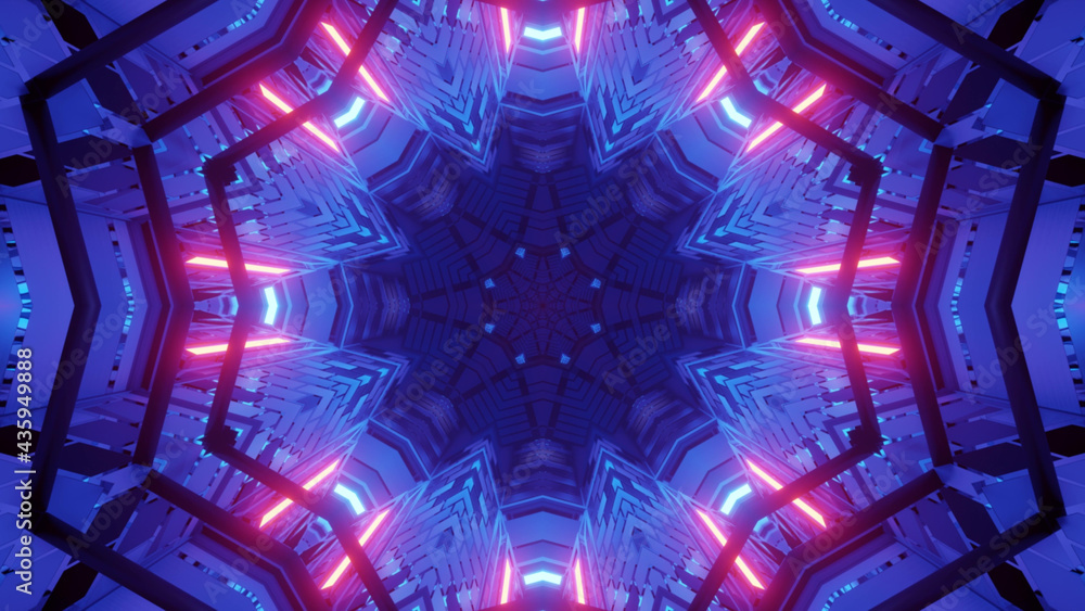 Poster 3d rendering of a futuristic background with geometric shapes and glowing neon lights