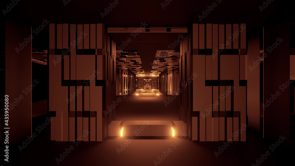 Poster 3d rendering of a futuristic background with geometric shapes and glowing neon lights