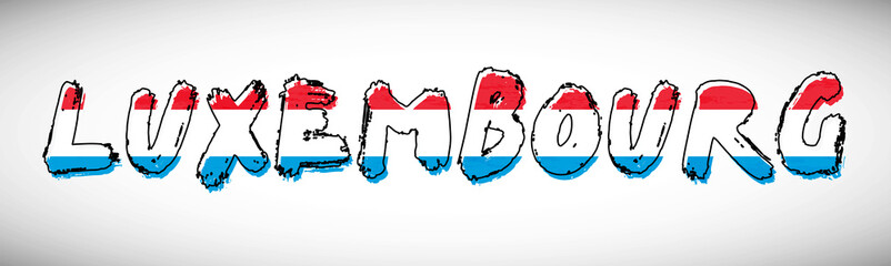 Luxembourg flag on text typography. Country name banner strip. Creative typography background