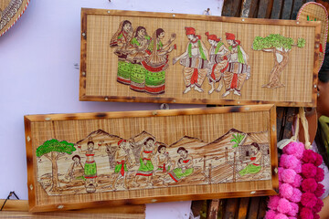 Colourful handicrafts are being prepared for sale in Kolkata by Indian rural worker. Handicrafts are rural Industry in West Bengal.