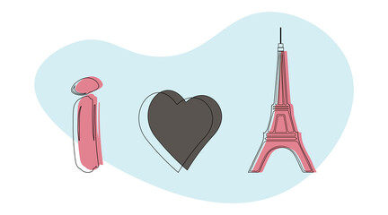 Abstract travel background with Eiffel Tower, hearts. Vector illustration.