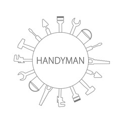 Professional handyman services. Vector banner template with tools collection and text space.  Set of repair tools on whitr background for your web site design, app, UI. EPS10.