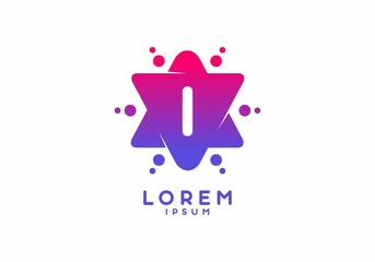 Pink blue gradient color of I initial letter in star shape