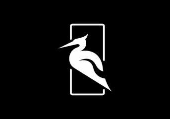 White black of heron bird in rectangle shape