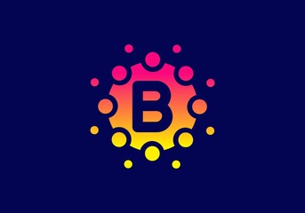 Fototapeta premium Yellow pink gradient color of B initial letter in unique circle