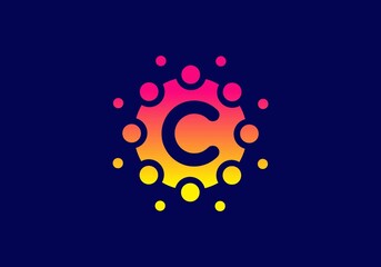 Yellow pink gradient color of C initial letter in unique circle