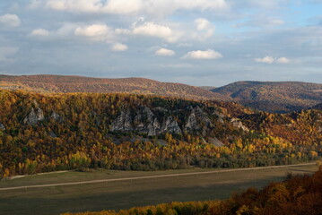 Autumn landscape in the Ural Mountains. Republic of Bashkortostan. Russia.