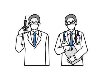 マスクをした男性医師　予防接種＆診察