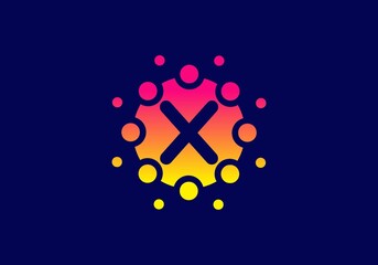 Yellow pink gradient color of X initial letter in unique circle