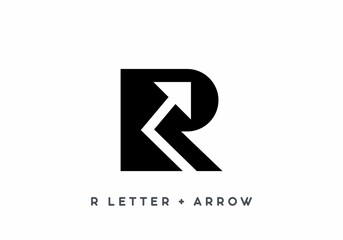 Black R initial letter with arrow symbol - obrazy, fototapety, plakaty