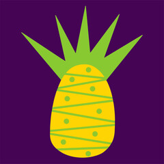 Bright pineapple vector icon. Beautiful exotic fruit with an ornament. Tropical dessert. Isolated illustration on dark background