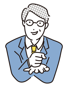 シンプル　イラスト　ごますりをするビジネスマン