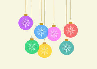 Christmas, holiday decorations in various colors, vector illustration
