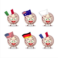 Vanilla biscuit cartoon character bring the flags of various countries