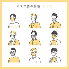 シンプル　イラスト　マスクをつけた男性の上半身