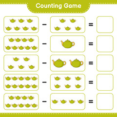 Counting game, count the number of Tea Pot and write the result. Educational children game, printable worksheet, vector illustration