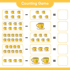 Counting game, count the number of Tea Cup and write the result. Educational children game, printable worksheet, vector illustration