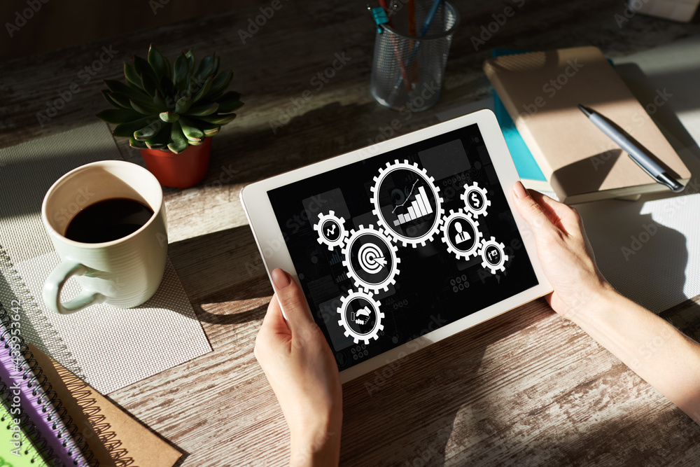 Poster business process workflow and automation concept on screen.