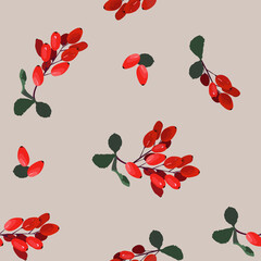 Seamless vector illustration barberry on a beige background.
