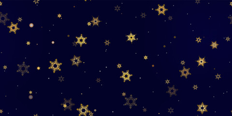 Gold Falling Snowflakes seamless pattern.