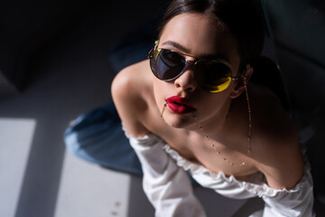 Stylish fashion woman in sunglasses, trendy fashionable accessories.