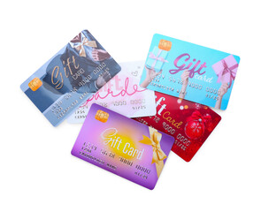 Gift cards on white background