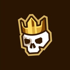  king skull with golden crown logo vector, death king with royal gold crown mascot cartoon in minimal style