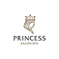 artistic women logo, beauty queen with crown logo design vector in luxury line art style